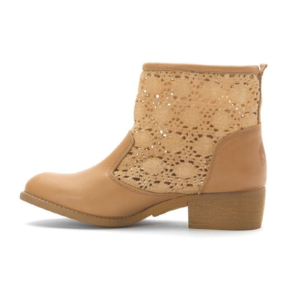 Tan Leather Crochet Ankle Boots / Booties